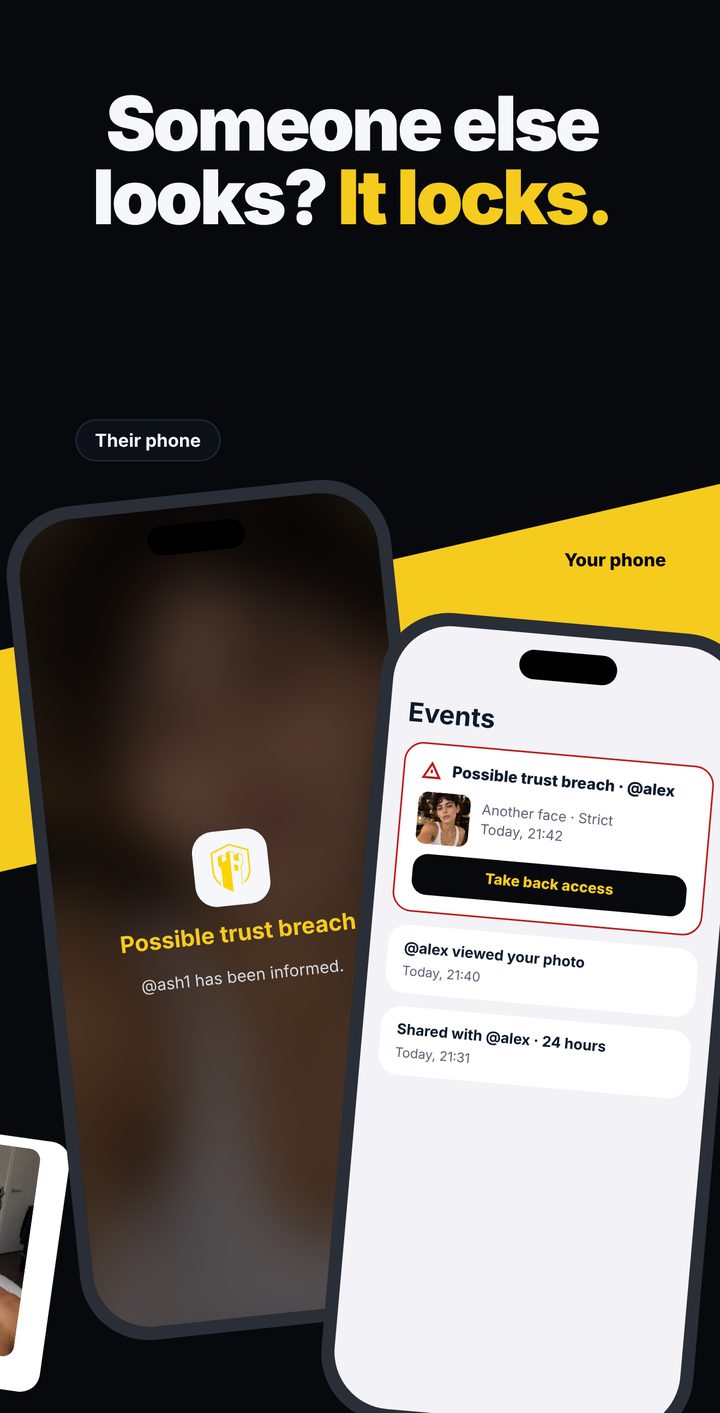 Haven Vault on iPhone: a possible trust breach covers the photo on their phone, and your Events show it with Take back access
